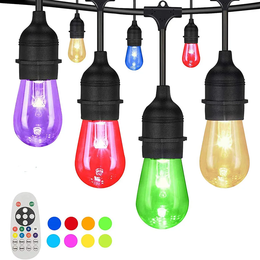 15M RGB Changeable Outdoor String Lights With Remote Patio Light Outdoor Holiday Fairy String Light for Party Backyard Decor