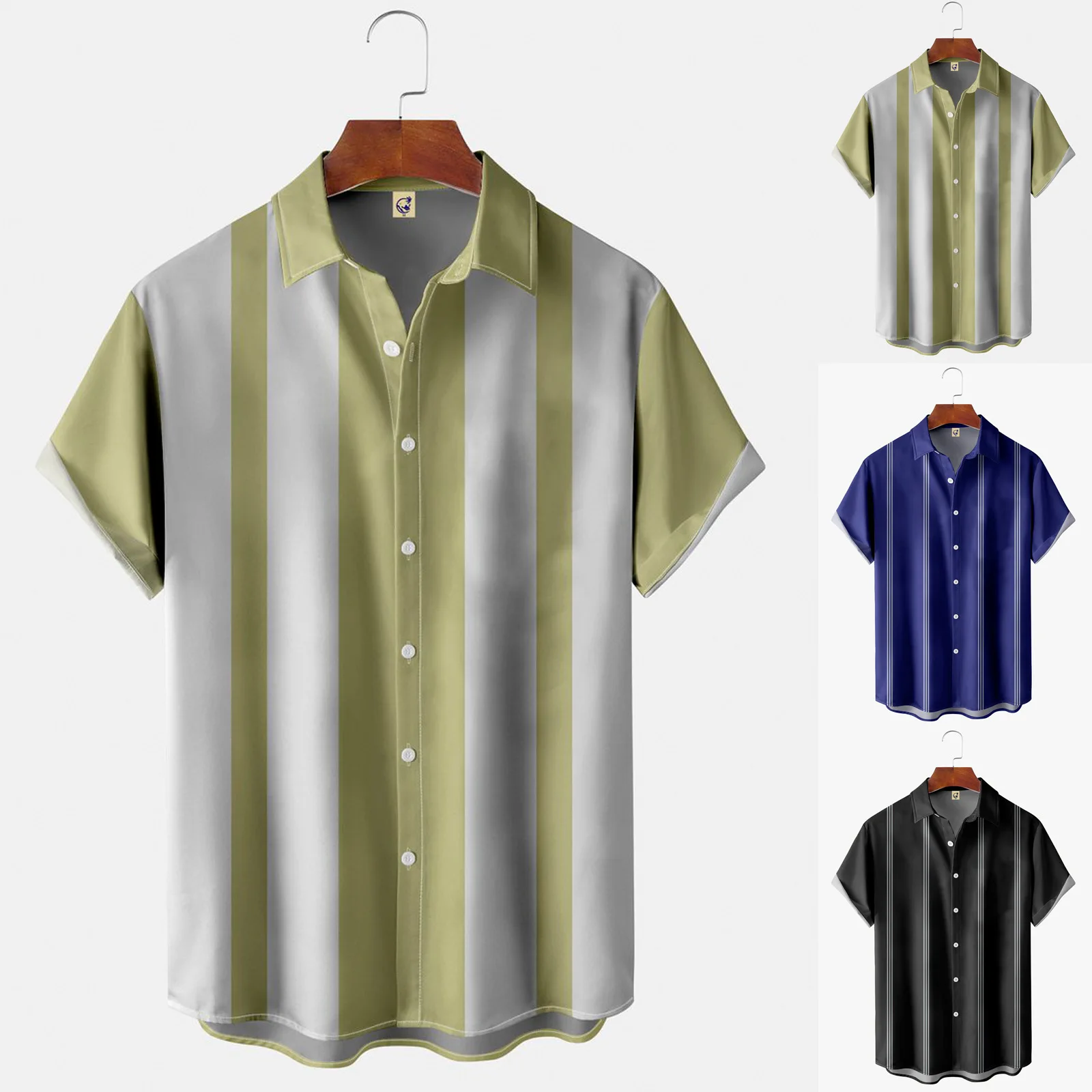 

2022 Spring/Summer Men's New Comfortable Casual Short Sleeve Shirt Striped Pocket-less Six Button Mens Hawaiian Beach Shirt