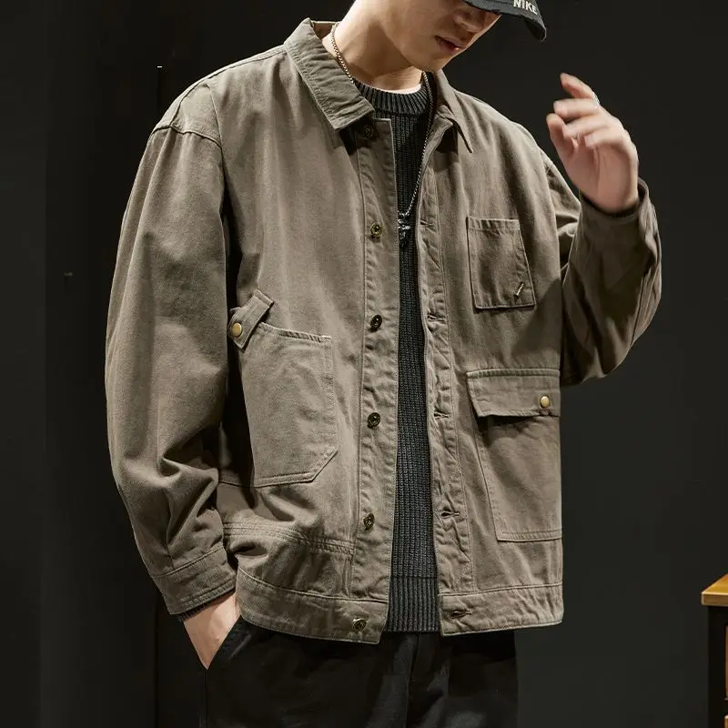 

Men's Multi-pocket Button Jacket Men's Coat Solid Oversized Retro Fashion Harajuku Casual Jacket Men's Clothing Coat C99