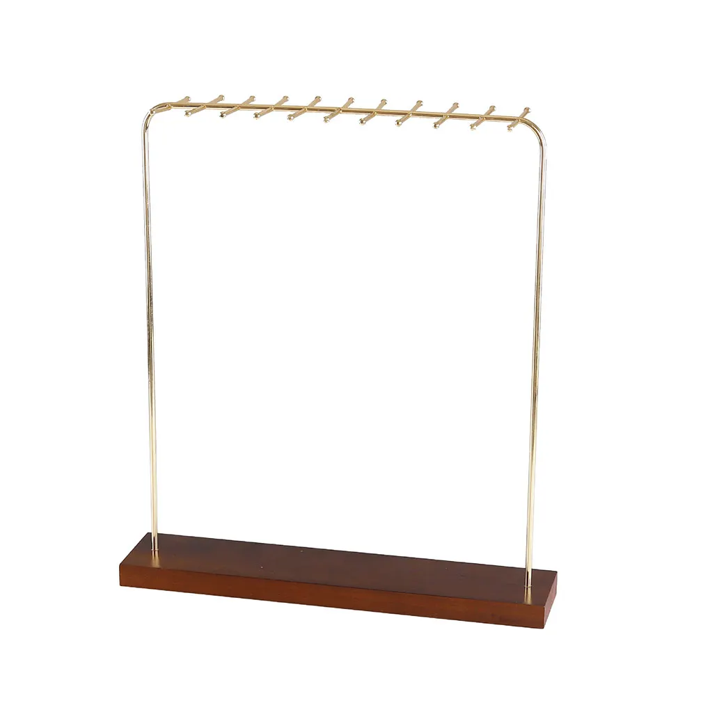 

Jewelry Display Stand Necklace Fashionable Chains Wood Base Shelf Hanging Hoder Rack Metal Holder Organizer Showcase