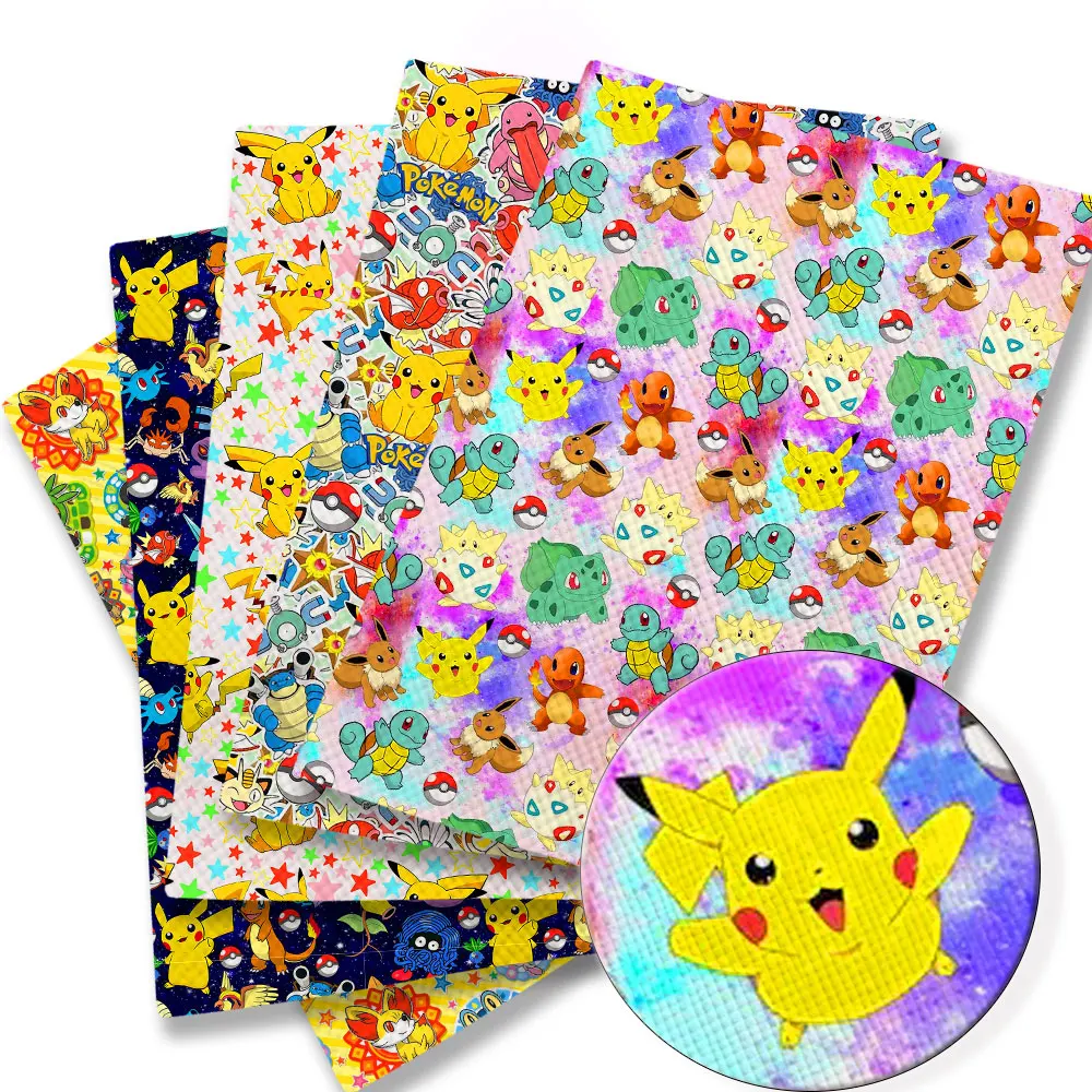 

20*140cm synthetic leather pokemon cartoon print Sheets Synthetic Fabric for Earring Bags Bow Jewelry Wallet DIY Craft