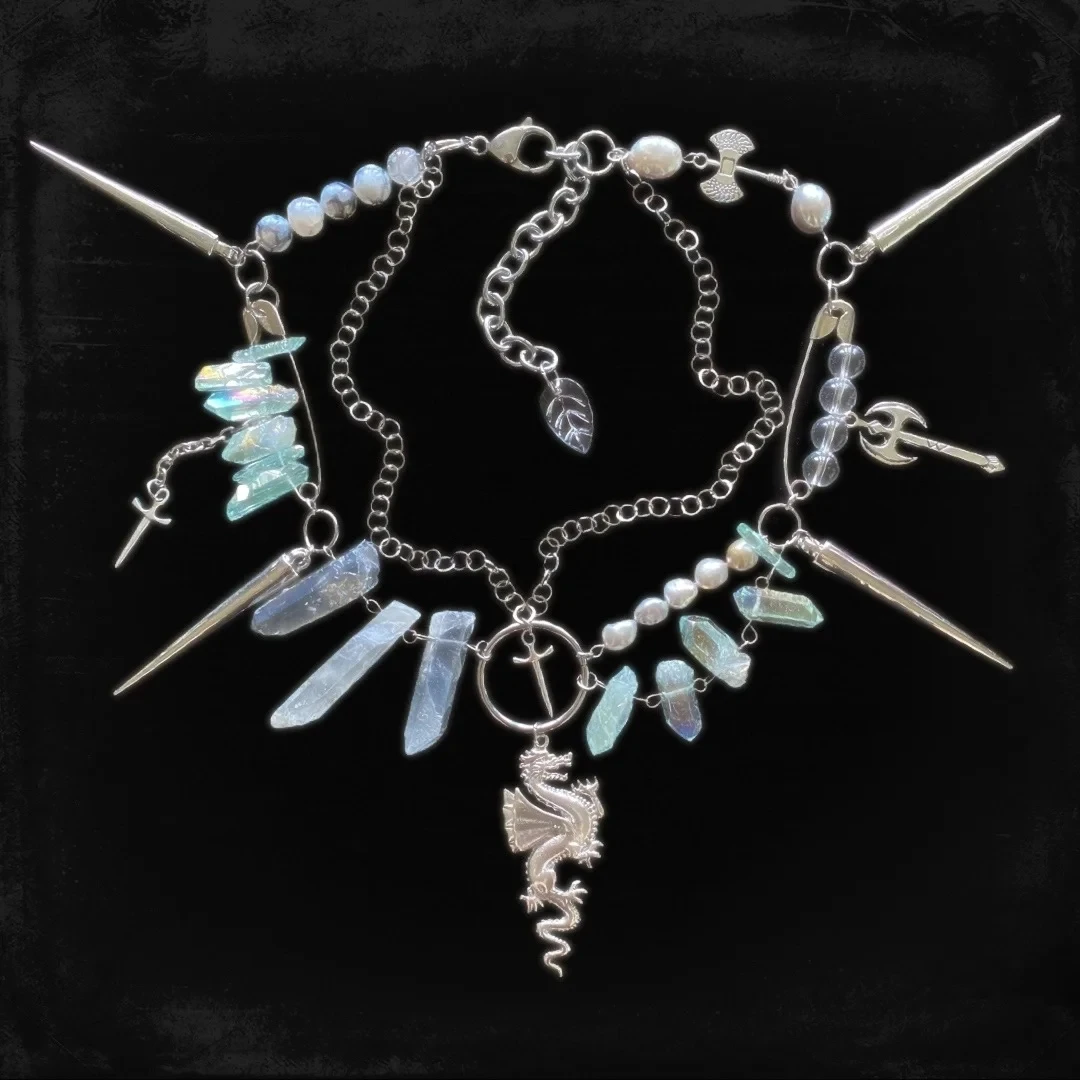 Dragon Choker Crystal Sword Necklace Dragon Jewelry Dragon Pendant Fantasy Fairy Jewelry