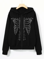 y2k rhinestone skeleton pattern zip up drawstring thermal hoodie e girl streetwear diamond harajuku jacket new autumn hoodies