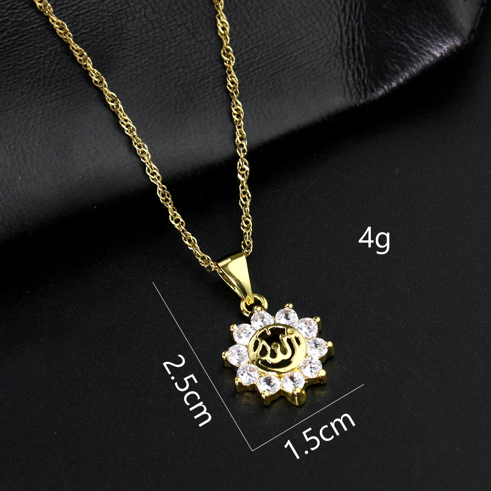 Gold Allah Necklace Zircon Islam Mohammedanism Pendnat Arabic Single Figure Amulet Sun Flower Woman Birthday Party Jewelry Gift | Украшения