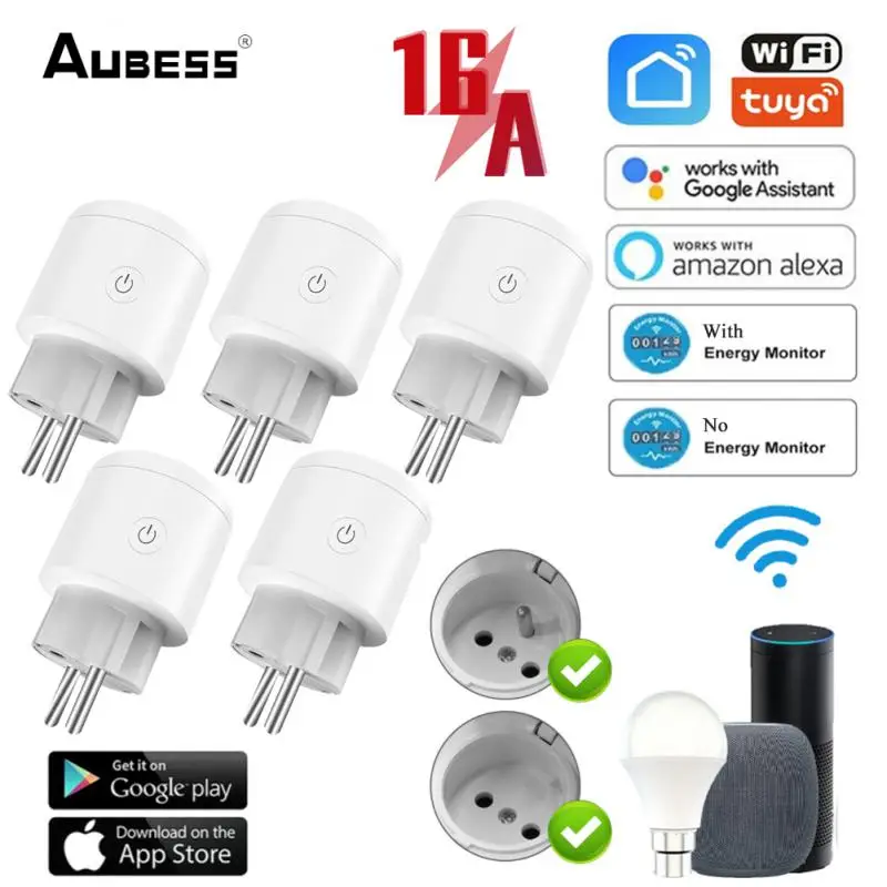 

Aubess Tuya WiFi Wireless Socket Bluetooth compatible Dual Module Power Monitor Plug Voice Control for Alexa Google Assistant