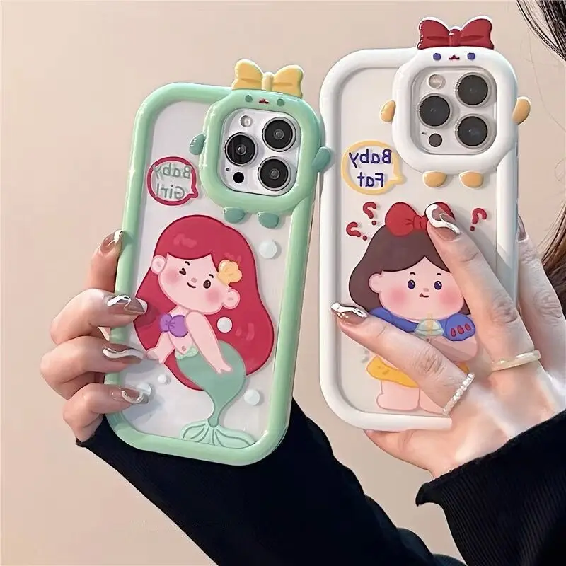 

3D Cartoon Cute Bowknot Mermaid Princess Silicone Back Cover For iPhone 7 8 Xs XR 11 12 13 Pro Max 14Plus Phone Cases Coque Capa