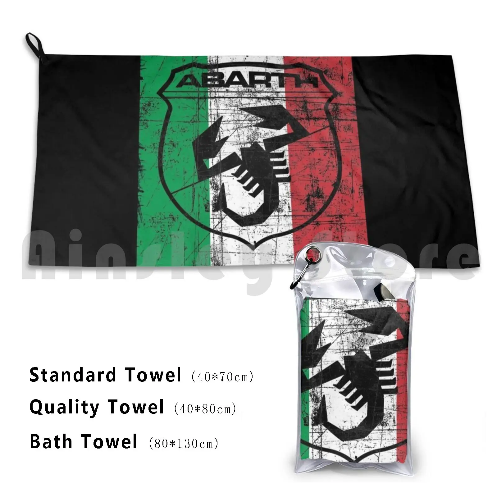 Abarth Shield On Italy Flag Bath Towel Beach Cushion Abarth Scorpion Flag Italy Tricolor Red Black Cars