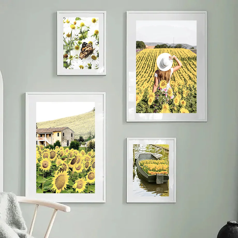 Sunflower Girl Pinwheel Butterfly Quotes Wall Art Canvas Painting Nordic Posters And Prints Pictures For Living Room Decor |