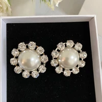 2022ar new fashion jewelry banquet silver half pearl diamond earrings for women