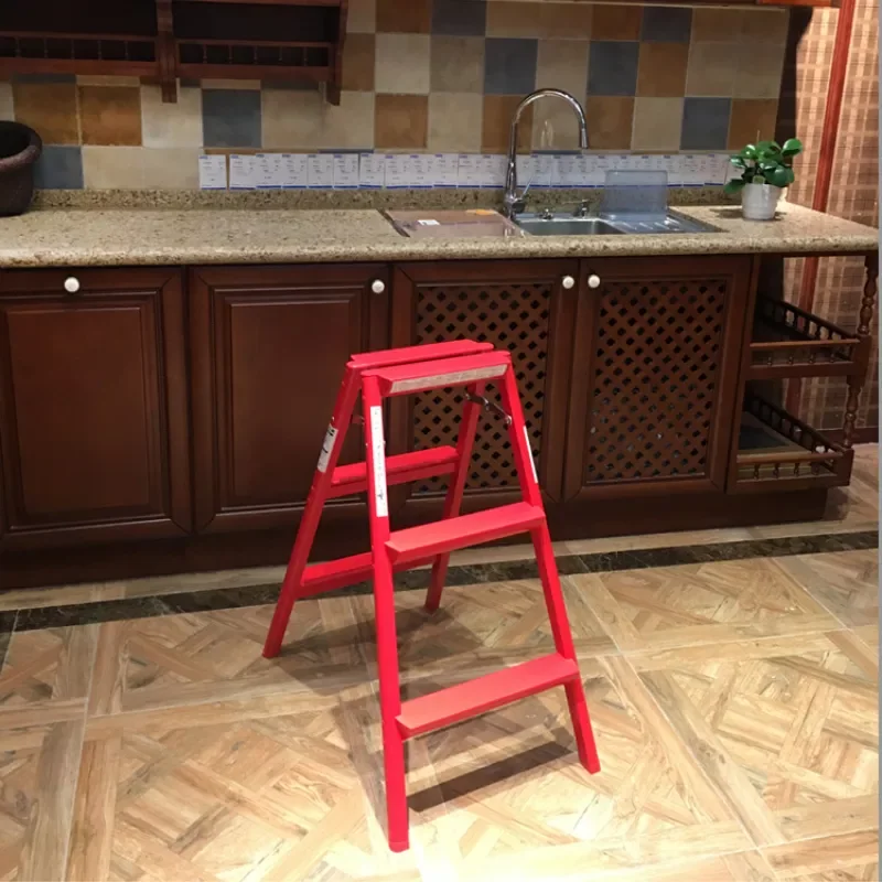 

China Red Aluminum Alloy Folding Ladder Household Light Herringbone Ladder Stool, Photography Kitchen Multifunctional Ladder