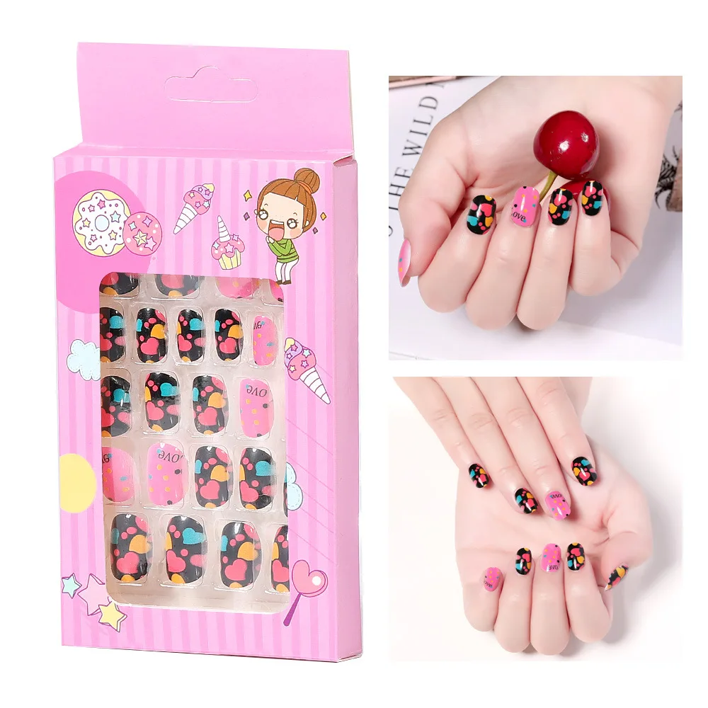 

Short Kawaii Pattern Children's Fake Nails With Glue Lovely Cartoon Animal False Nails Art For Girl Manicure Tips Nails Decor