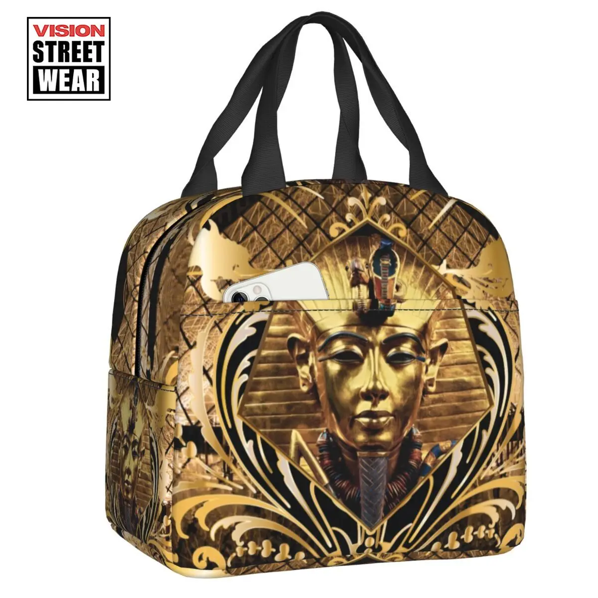 

Gold Ancient Egypt God Pharaoh King Tut Lunch Box For Women Egyptian Myth Cooler Thermal Food Insulated Lunch Bag Office Work