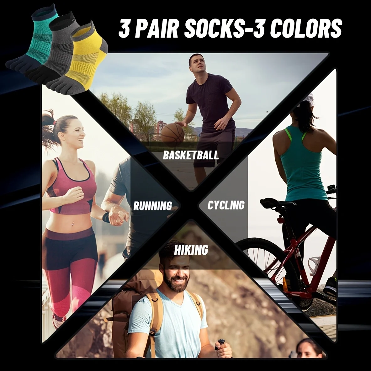 Спортивные короткие носки с пятью пальцами