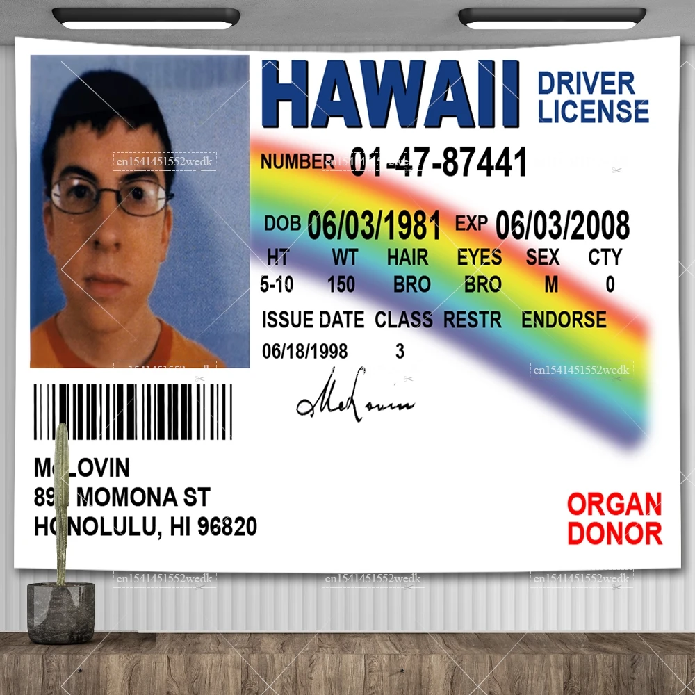 Флаг McLovin ID поддельные флаги водительского удостоверения настенный подвесной