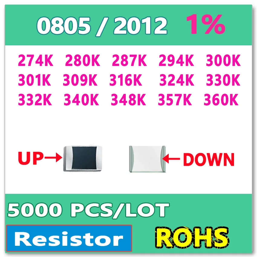 JASNPROSMA OHM 0805 F 1% 5000 шт. 274K 280K 287K 294K 300K 301K 309K 316K 324K 330K 332K 340K 348K 357K 360K smd 2012 Резистор