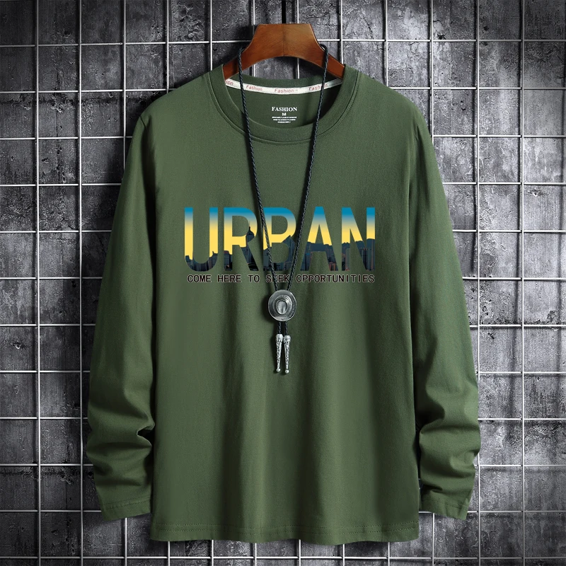 

Plus Size Long-Sleeve T-Shirts Men's Print Cotton Tees O-Neck Thin Tshirts 4XL 5XL 6XL Autumn And Winter