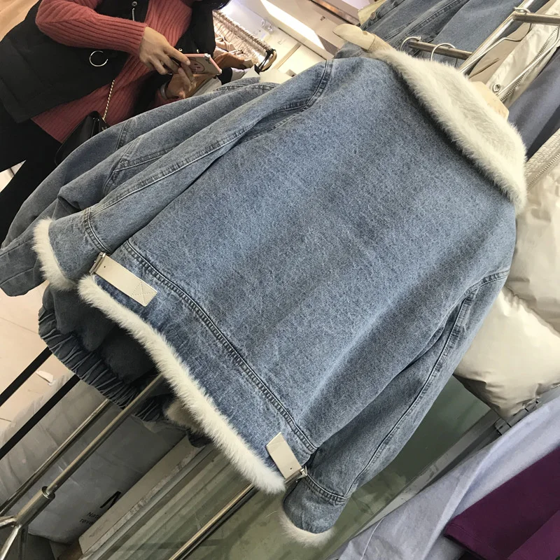 

Cashmere Lamb Denim Women New Autumn Winter Plus Velvet Thick Korean Version Of The Bf Loose Cotton Jacket
