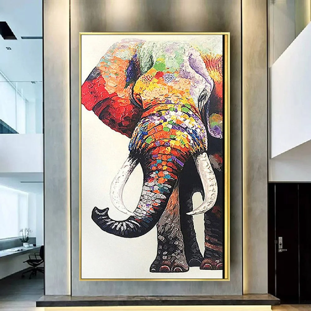

100% Handmade Texture Abstract Animal Oil Painting On Canvas Thick Knife Wall Art Picture Color Elephant Poster Decor Home Life