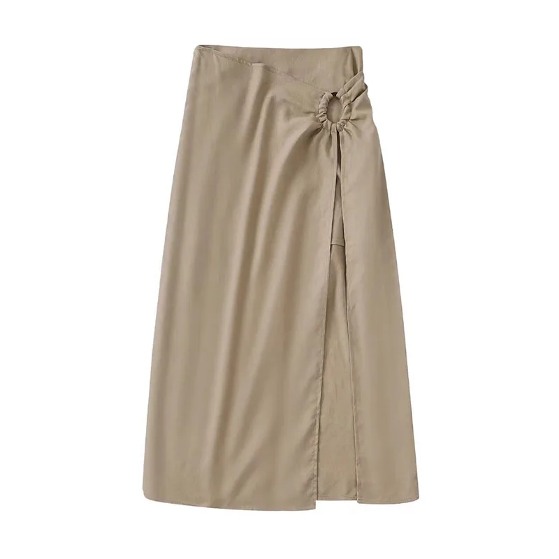 

ZATRHMBM 2022 Female Clothing New Fashion High-Waisted Midi Sarong Skirt Vintage Split Side Zipper A-Line Skirts For Women