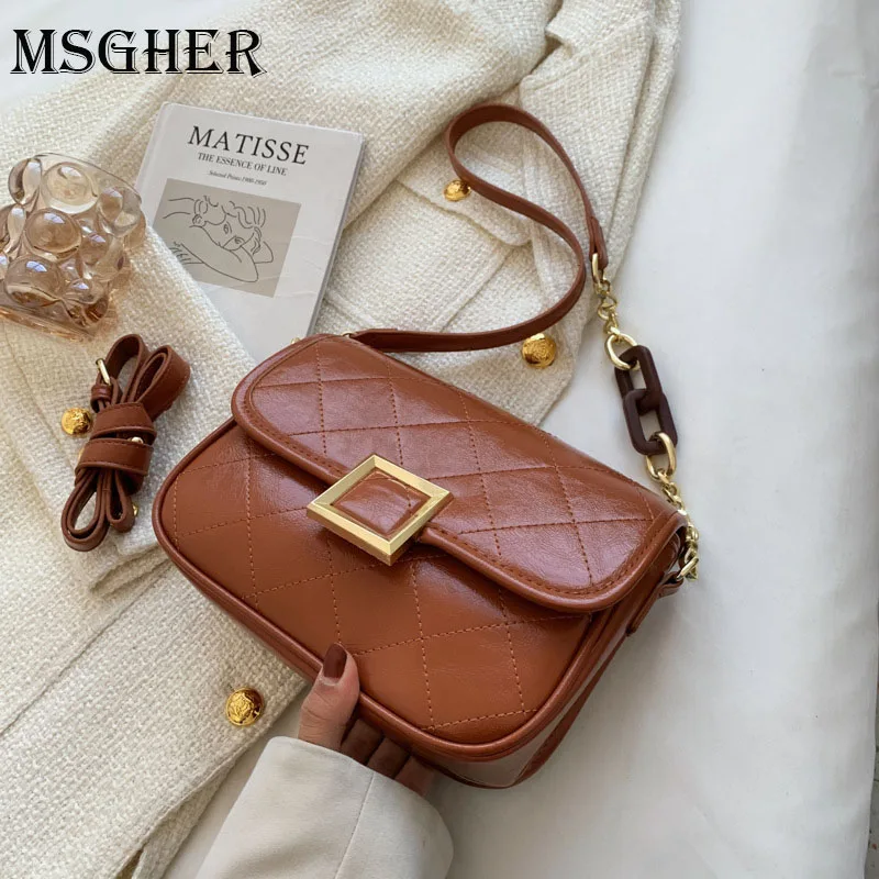 

Stone Pattern PU Leather Crossbody Bags For Women 2021 hit Small Shoulder Simple Bag Female Luxury Chain Handbags And Purses