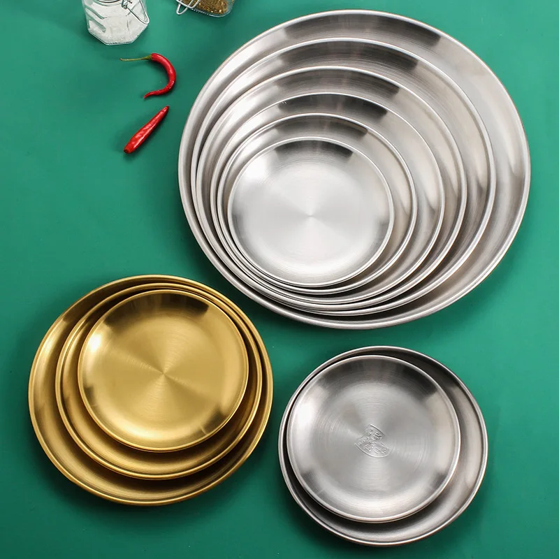 

Gold Dinner Plates European Style Serving Dishes Kitchen Round Cake Tray Western Steak Tools