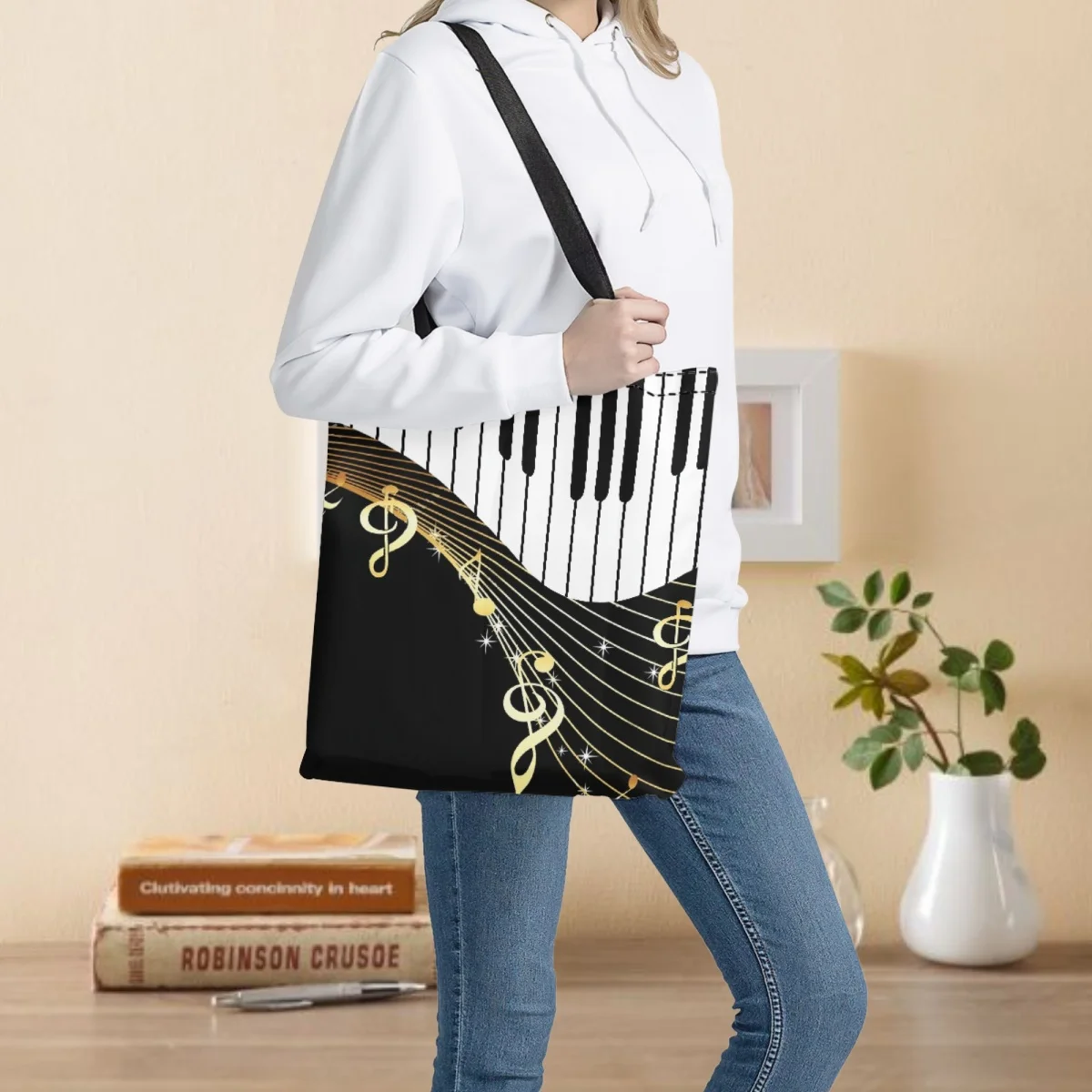 

Пианино с музыкальными нотами, сумки, женские холщовые сумки для покупок, вместительная складная сумка для покупок для мам, Экологичная сумка через плечо для продуктов