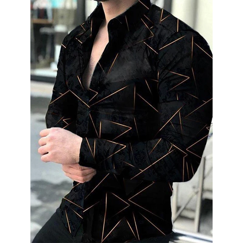 Autumn Men's Turn-down Collar Shirts Starry Sky Print Casual Button Down Shirt Long Sleeve Tops Cardigan Social Fashion