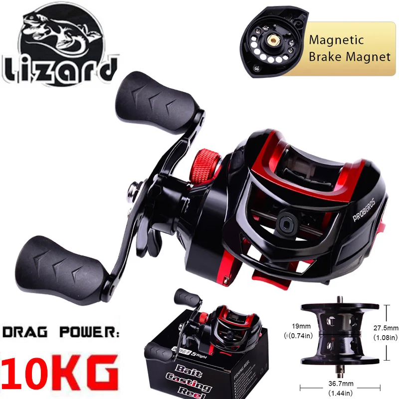 

LIZARD Fishing reels 7.2:1 10kg Max Darg 12 Magnetic brak Metal Low profile reel Bait casting Fishing reel Baitcasting Reel