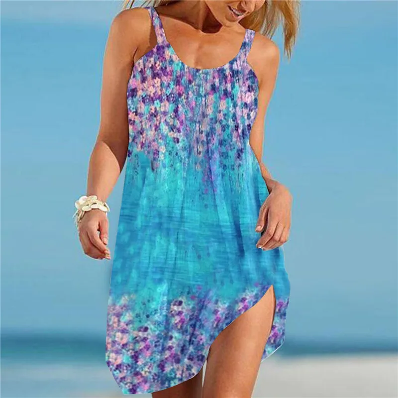 

2022 Sexy Fashion Floral Printed Summer Dress Beach Spaghetti Strap Boho Oversized Loose Dresses for Women Clothing