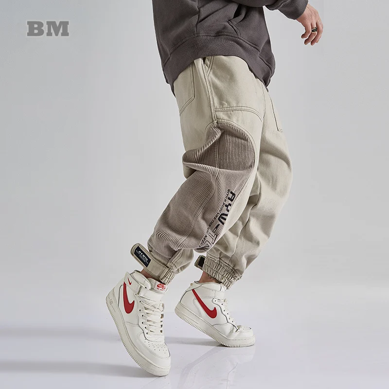 Corduroy Patchwork Casual Pants Hip Hop Cargo Trousers Men Clothing Streetwear Korean Joggers Harajuku Fashion Sweatpants Male
