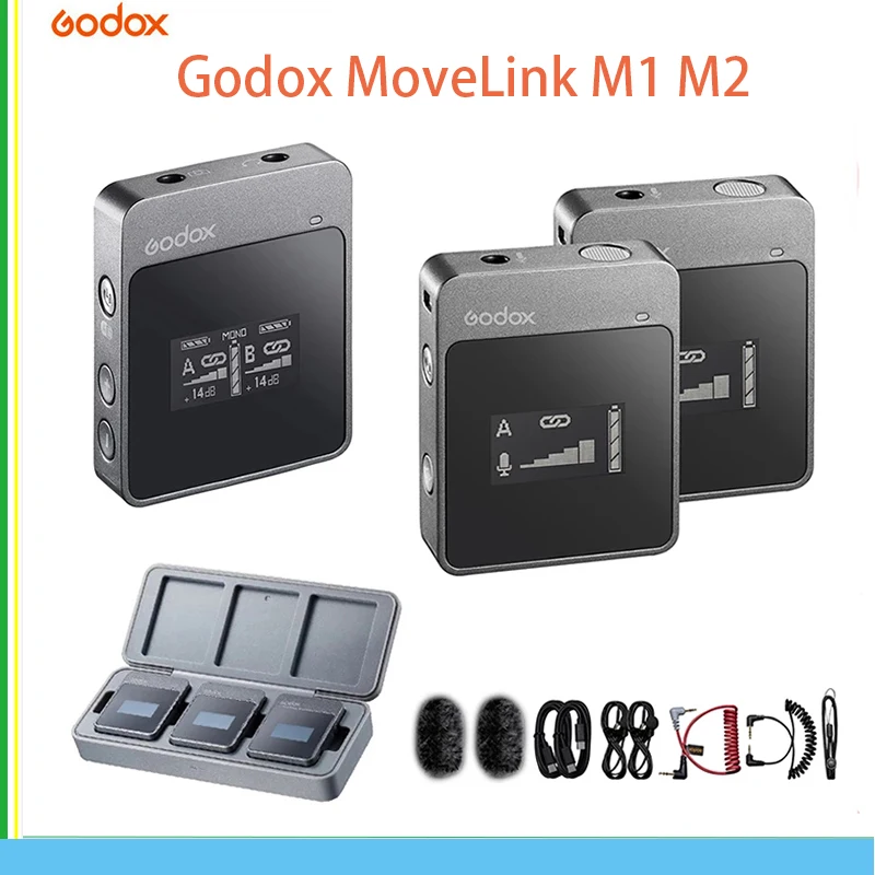 

Godox 2.4GHz Wireless Mic MoveLink M2 M1 Microphone Transmitter/ Receiver Wireless Lavalier Mic for Phone DSLR Camera Smartphone