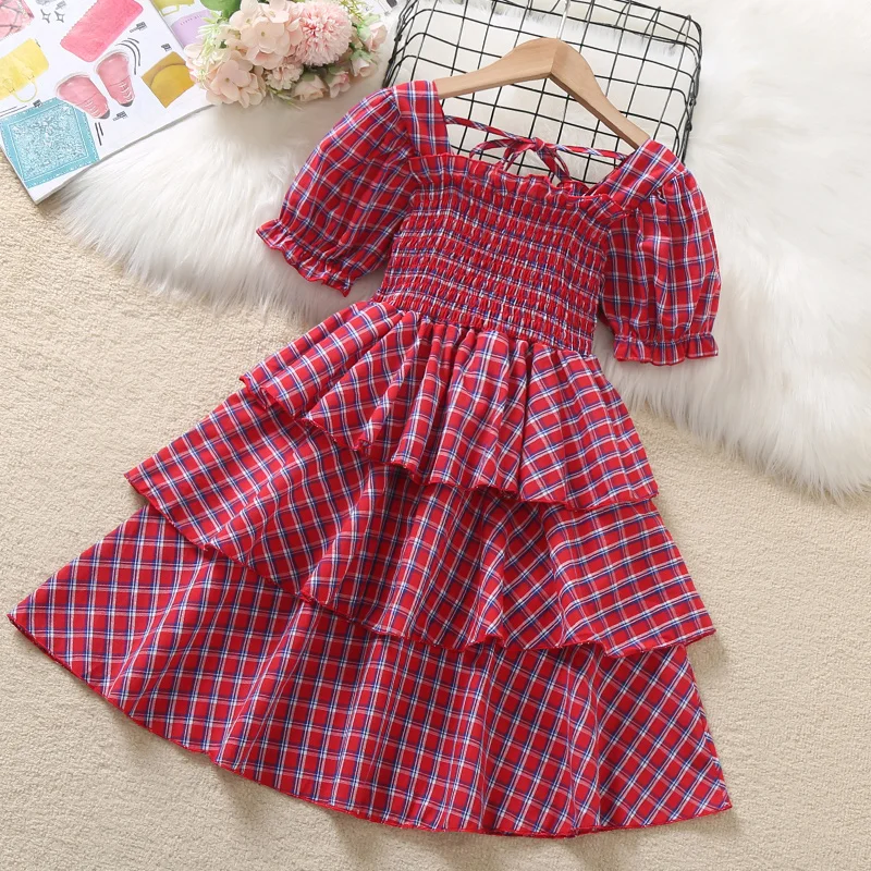 

Baby Kids Dresses for Girl Clothes Summer Princess Costume Short Sleeve School Plaid Outfits Party Dresses Children Vestidos