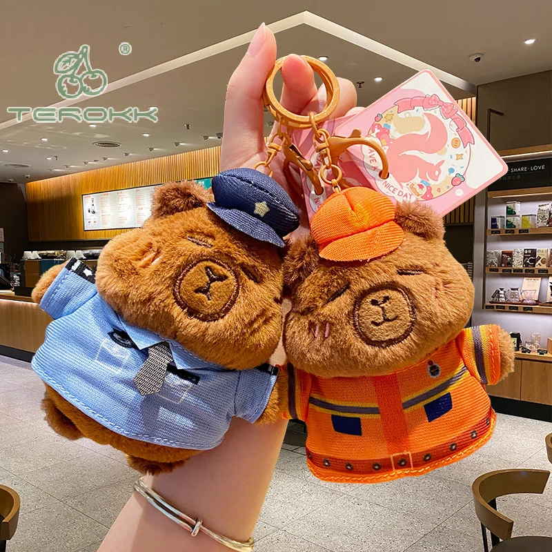 Kawaii плюшевая кукла брелок с капибарой креативный капибара пожарный шеф-повар