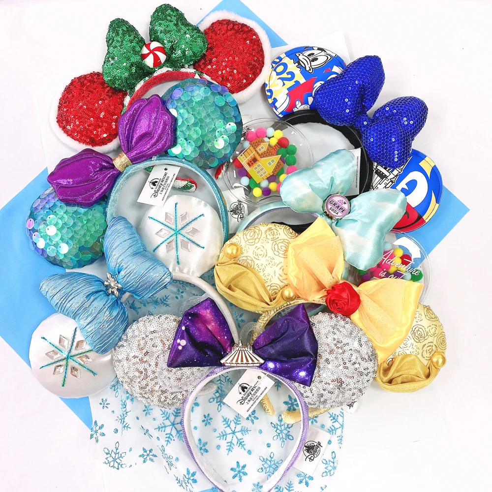 

Disney Mickey Kawaii Ears Headband Plush Mouse Minnie Big Sequin Bows EARS COSTUME Headband Cosplay Plush Adult Kids Headband