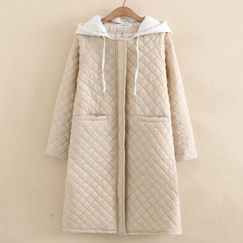 5XL Winter 2022 Parkas Plus Size Women Clothing Loose Fit X-Long Padded Jacket Detachable Hooded Argyle Simple Keep Warm Coat