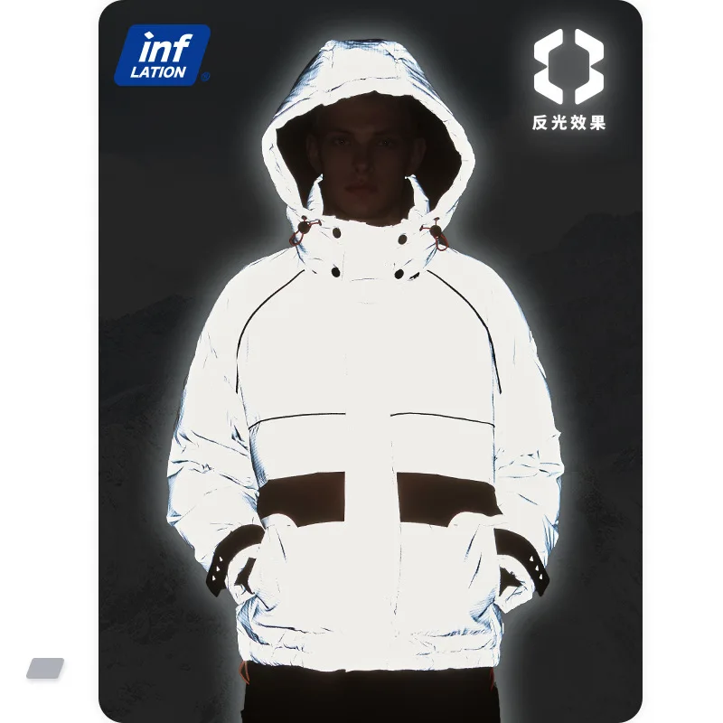 

2021 Autumn and Winter New 90 Velvet High Quality down Jacket Men's Reflective Fabric Thick Windproof Thick Coat