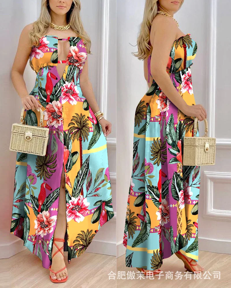 

Printed Strapless Dress Women Summer 2022 New Fashion Sexy Maxi Dresses