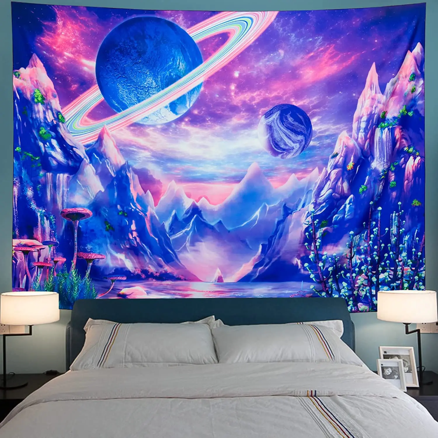 

Planet Galaxy Space Tapestry Trippy Mountain Wall Tapestry for Room Mushroom Tapestries Hippie Aesthetic Tapestries Wall Hanging