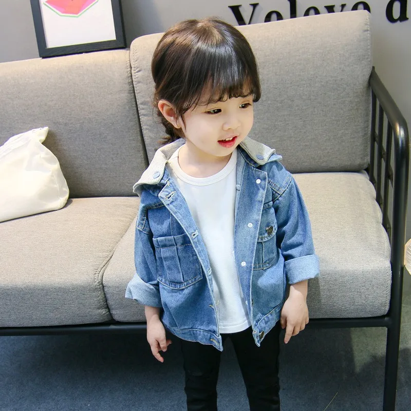 Baby Girls Hooded Denim Jacket Autumn Winter Children Casual Clothes Kids Fashion Pockets Jeans Coat Girl Denim Outerwear