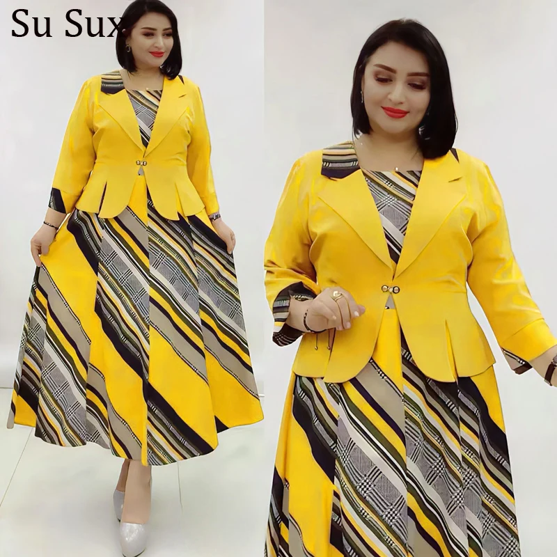 

African Clothes Office Lady Two Piece Set Dashiki Africa Clothing Patchwork Jacket Coat and Print Maxi African Dress 2023 Autumn