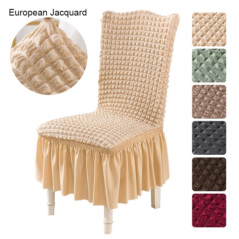 

Luxury Jacquard Fabric Chair Cover With Skirt Stretch European Style Wedding Chair Covers Dining Chairs Covers For Hotel Home