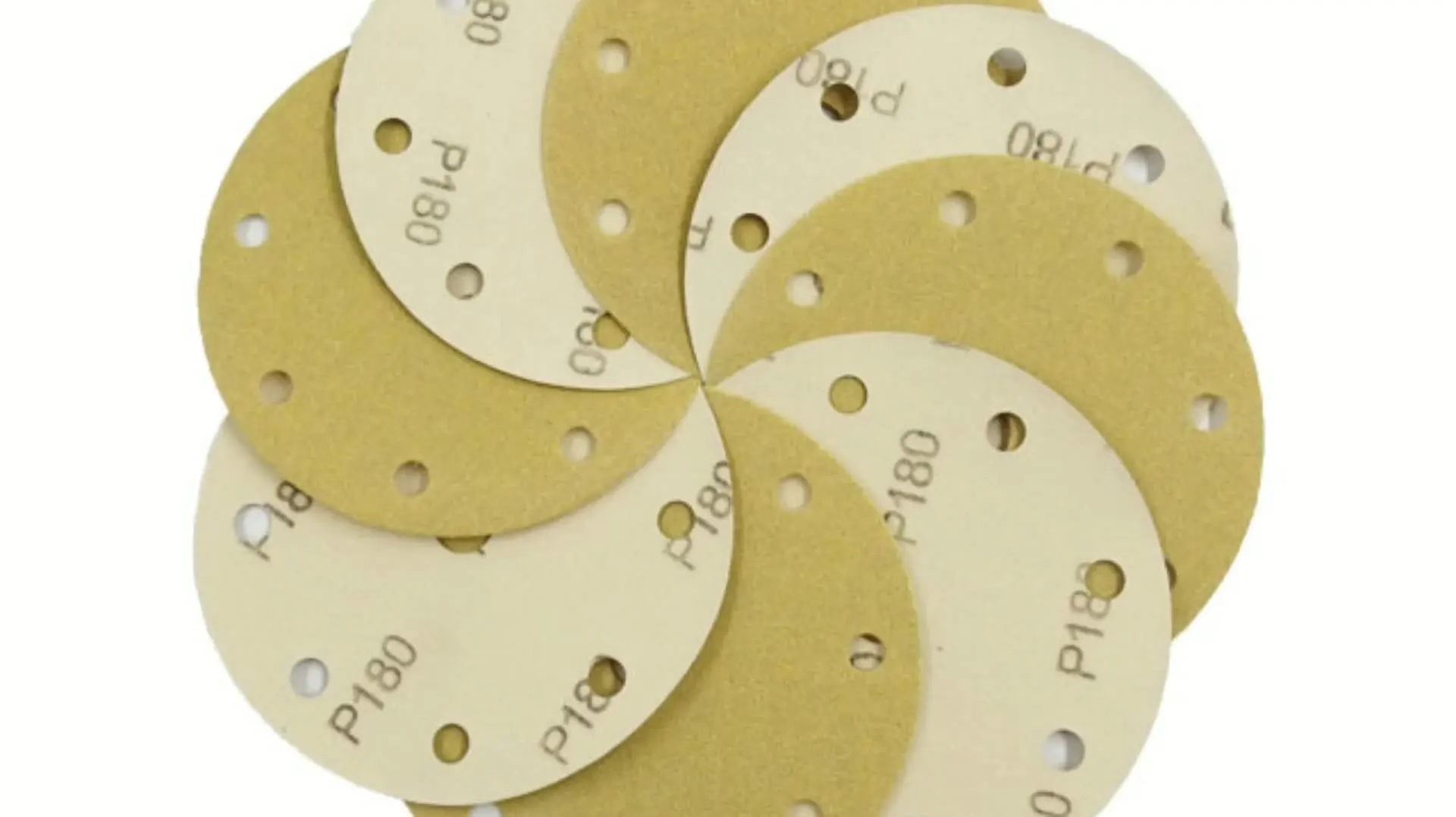 

Manufacture 6 Inch 150 mm 9 Holes Sandpaper Gold Sanding Disc for polishing