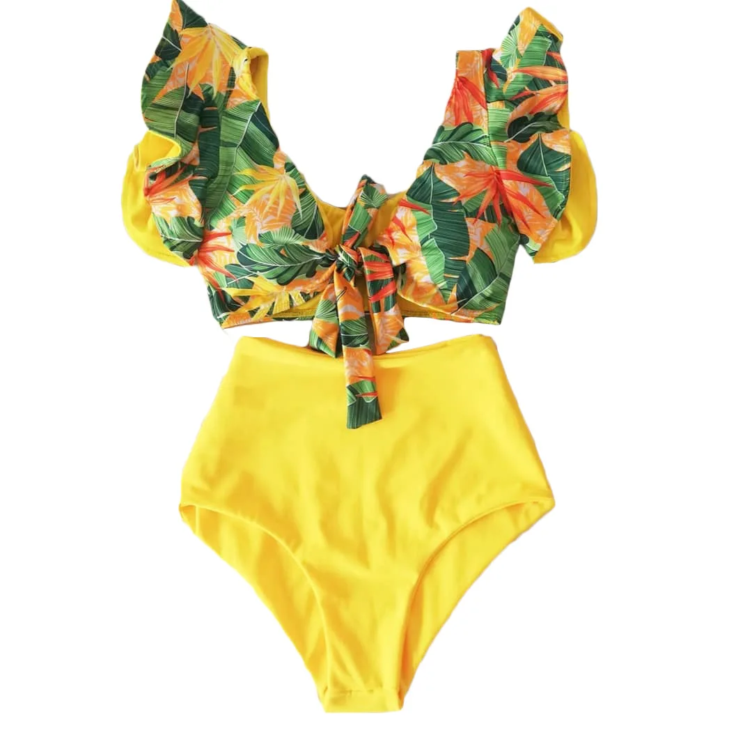 

2022 women's summer European and American sexy V-neck ruffled bikini 2937