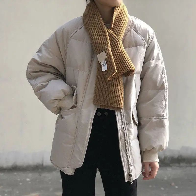 2022 Vintage Zipper Baseball Cotton Puffer Jacket  Thicken Warm Coat with Pocket Overcoat Women Winter New Korean Casual Loose