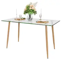 Modern Glass Dining Table Rectangular Dining Room Table W/Metal Legs For Kitchen  KC53672+