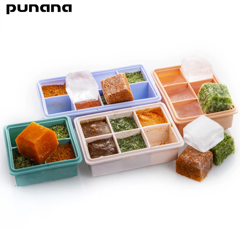 

Punana 4 6 8 Grid Silicone Ice Mold And Lid Simple and Safe Baby Food Storage Container with BPA-free -FDA Certified