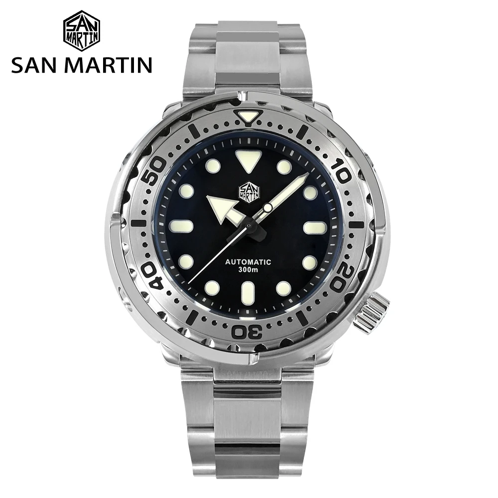 

San Martin Tuna black Dial Diver Watch Men 316L Steel Watch Rubber Strap Men Automatic Mechanical Watch 300M waterproof clock