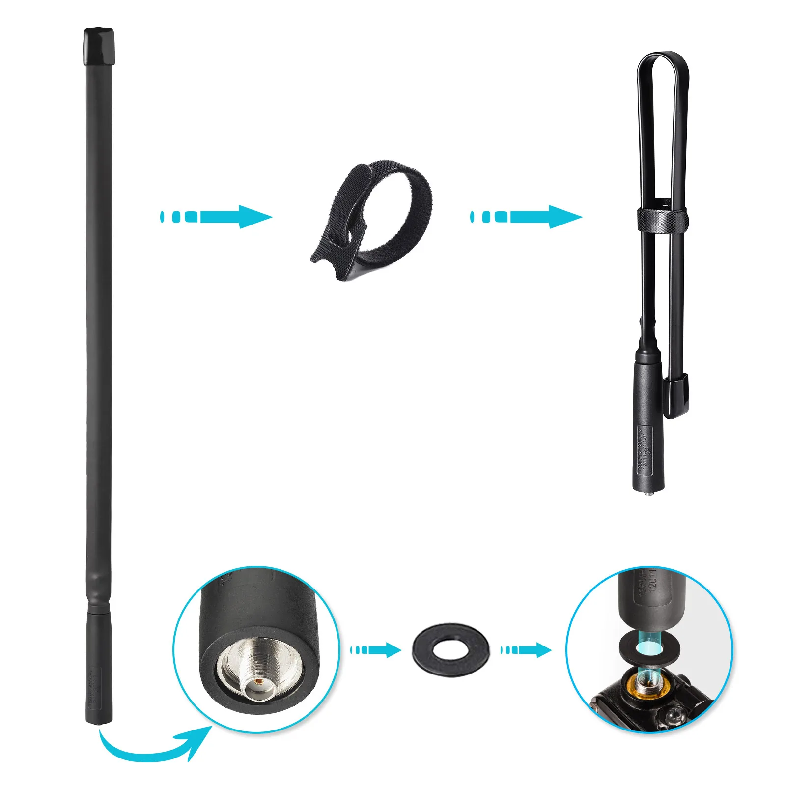 Superbat 136-520MHz Foldable CS Tactical SMA Female Ham Radio Antenna for for Kenwood Wouxun Baofeng BF-F8HP UV-5R UV-82 BF-888S