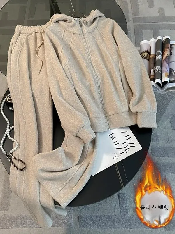 Outlets Counter Leak-Picking Foreign Trade European Goods Hoodie Pants set Women Autumn and Winter Western Sle Fleece-lined...