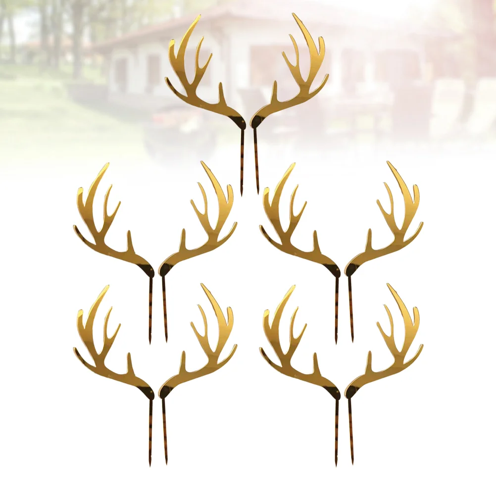 

5pcs Xmas Cake Topper Antlers Shape Fruit Picks Dessert Decoration Dessert Toppers for Banquet Party